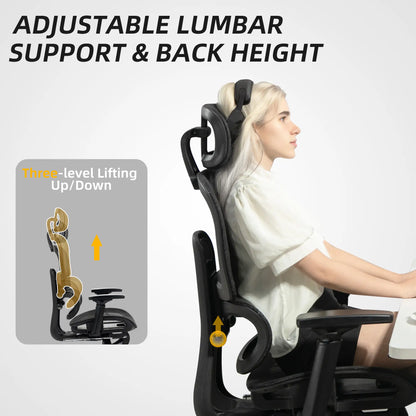 Mesh Office Chair, 3D Armrest, High Back, Lumbar Support, 135° Recline, Adjustable Headrest, Black Executive & Manager Chairs at Gallery Canada