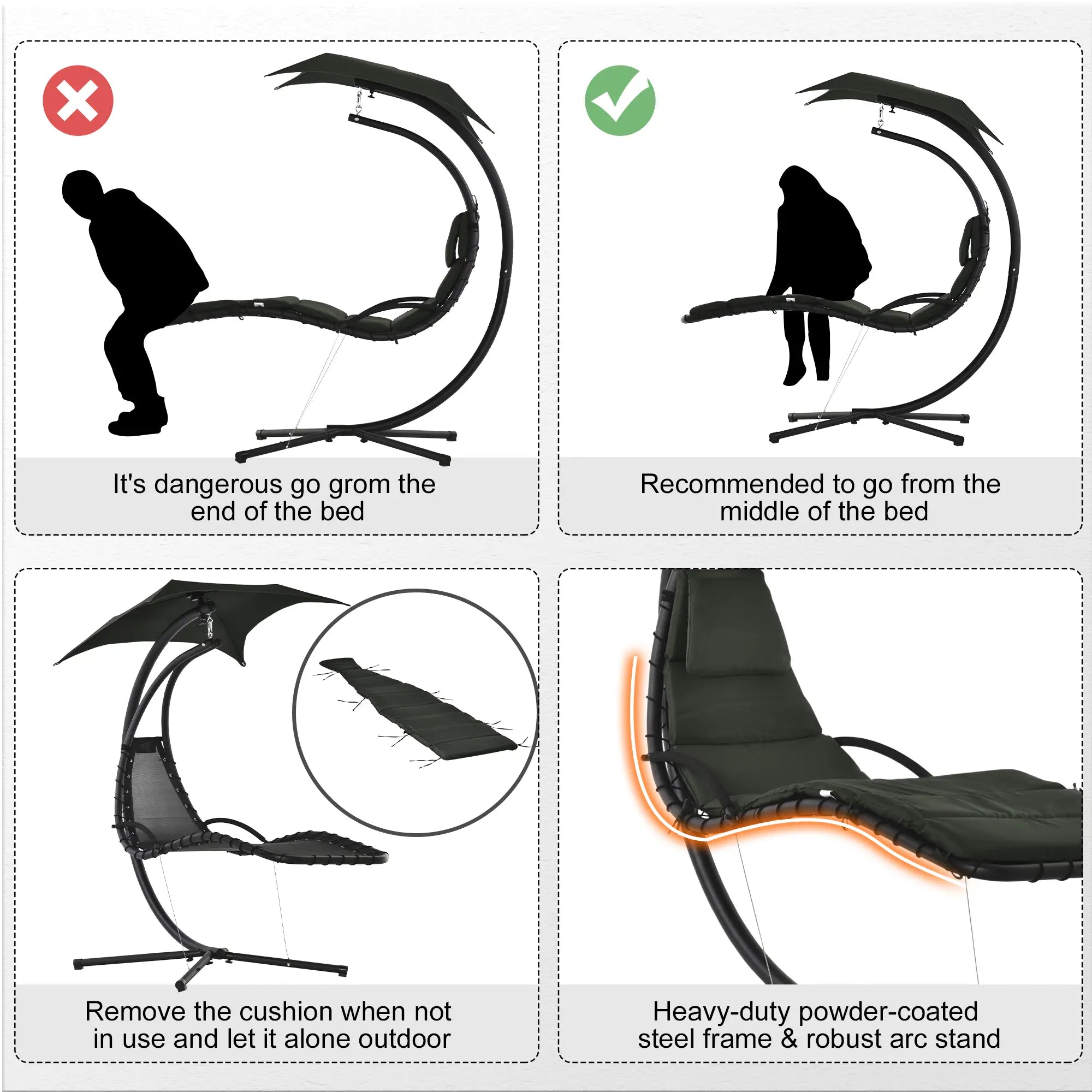 Floating Chaise Lounge, Outdoor Swing Chair, Hammock w/ Stand, Charcoal Grey Patio Swings with Stand at Gallery Canada