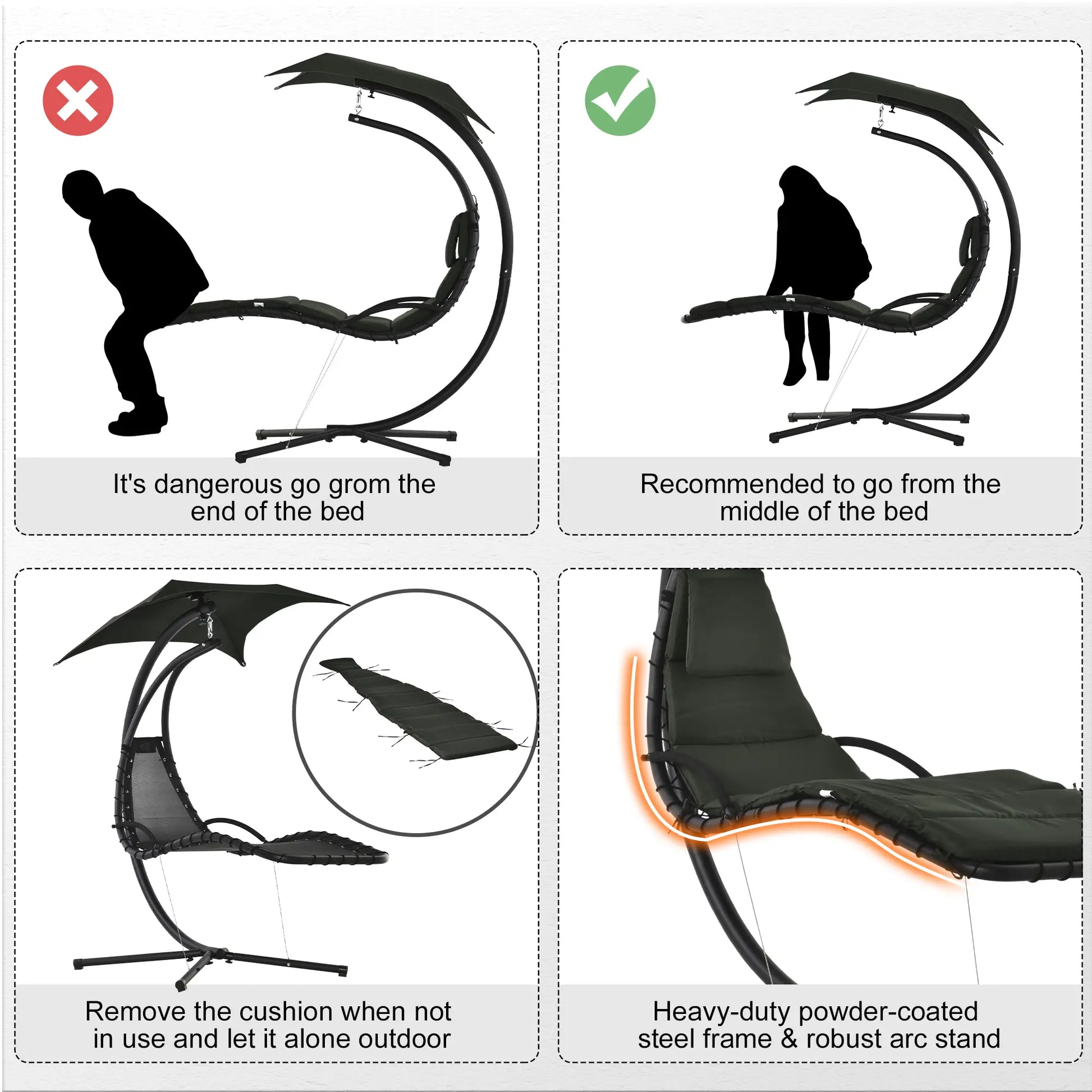 Floating Chaise Lounge, Outdoor Swing Chair, Hammock w/ Stand, Charcoal Grey Patio Swings with Stand at Gallery Canada