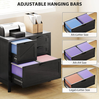 Lateral Filing Cabinet, 4 Drawers, Fits Letter/A4/Legal Files, Black Wood Grain, Black Office Cabinets & Cupboards at Gallery Canada