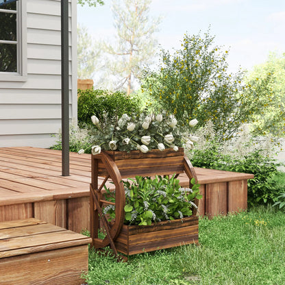 Bac à plantes en chariot en bois, Jardin surélevé à 2 niveaux, Légumes Fleurs Herbes