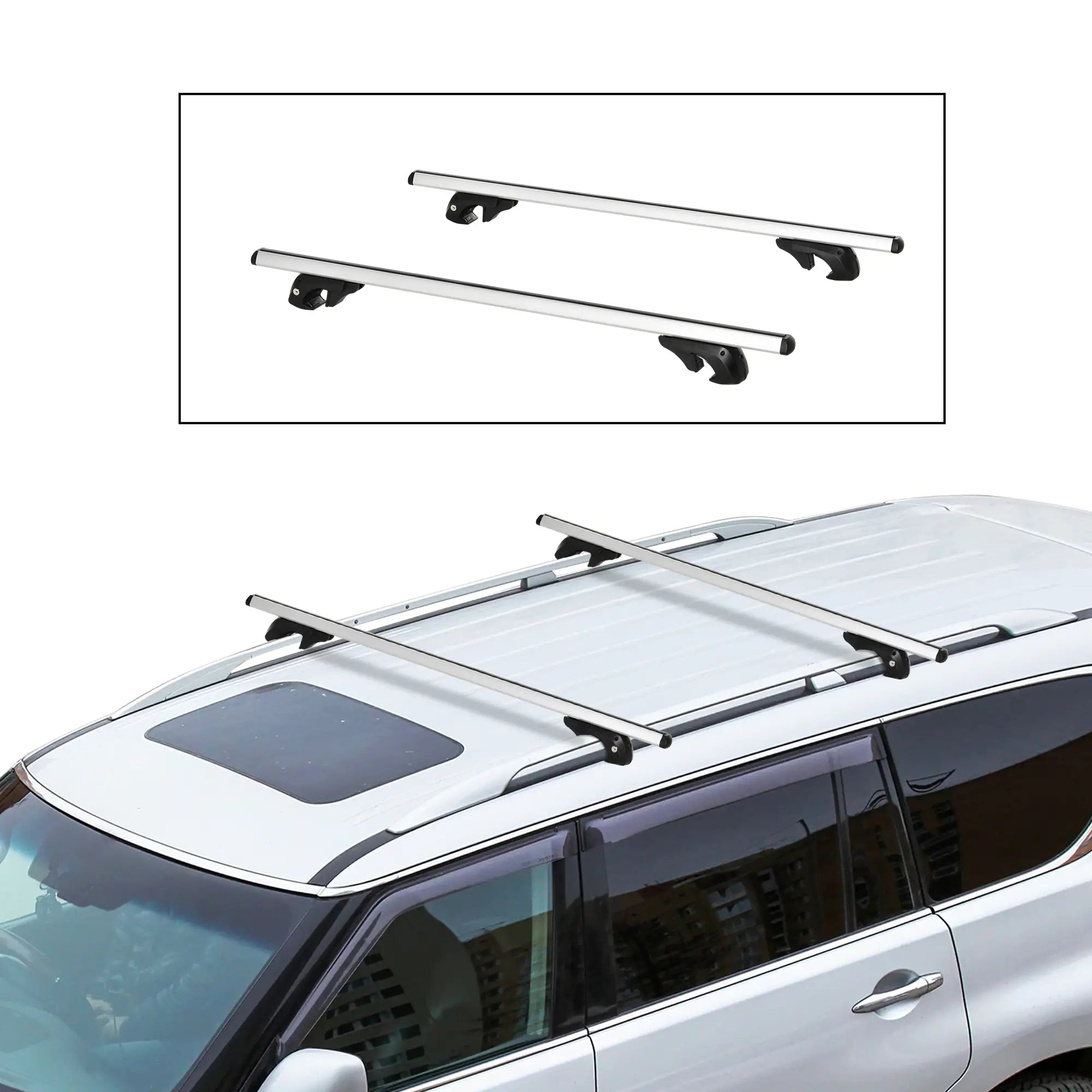 2pc Lockable Aluminum Roof Rack Cross Bars, Adjustable Luggage Carrier (53