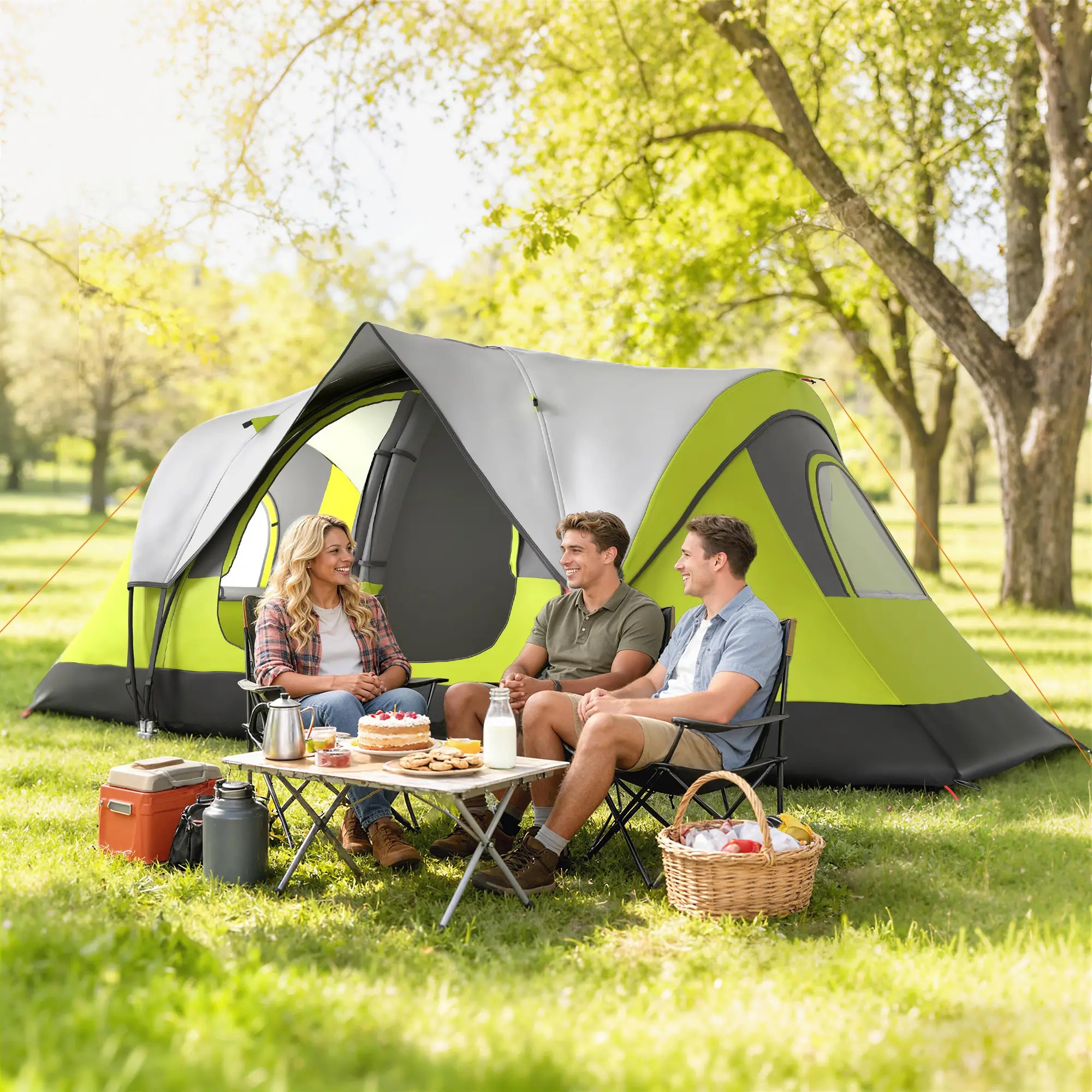 6-8 Person Camping Tent, 2000mm Waterproof Rainfly, Carry Bag, Green Camping Tents at Gallery Canada
