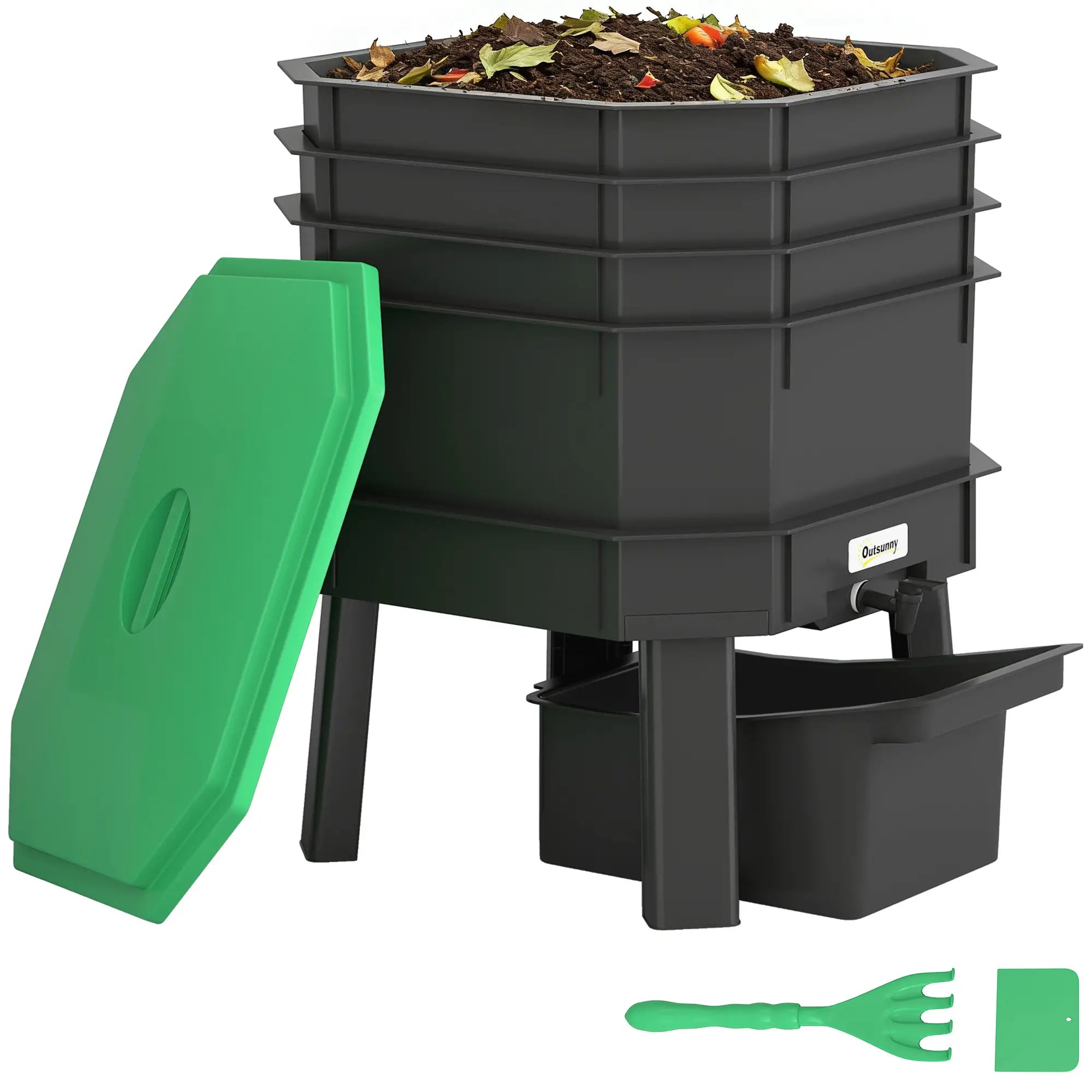 4-Tray Worm Composter Bin, 7.4 Gal, Dark Green Garden Accessories at Gallery Canada