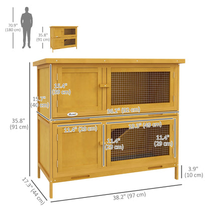 Wood Rabbit Hutch, 2 Large Main House, Ramp, Trays, Yellow Rabbit Hutch at Gallery Canada