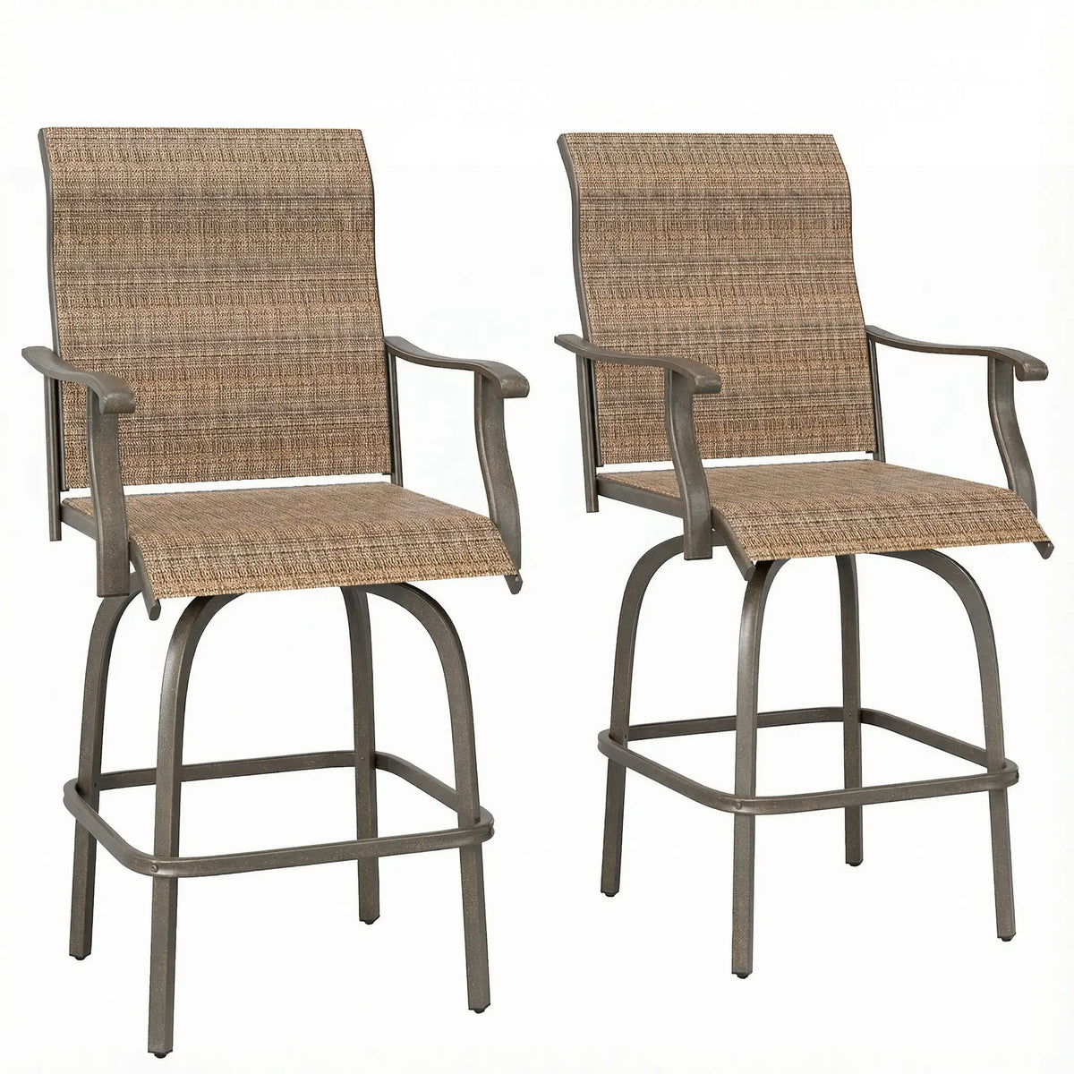 Outdoor Bar Stools Set of 2, Swivel High Back Chairs, Brown Bar Stools at Gallery Canada