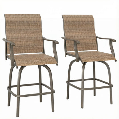 Outdoor Bar Stools Set of 2, Swivel High Back Chairs, Brown Bar Stools at Gallery Canada