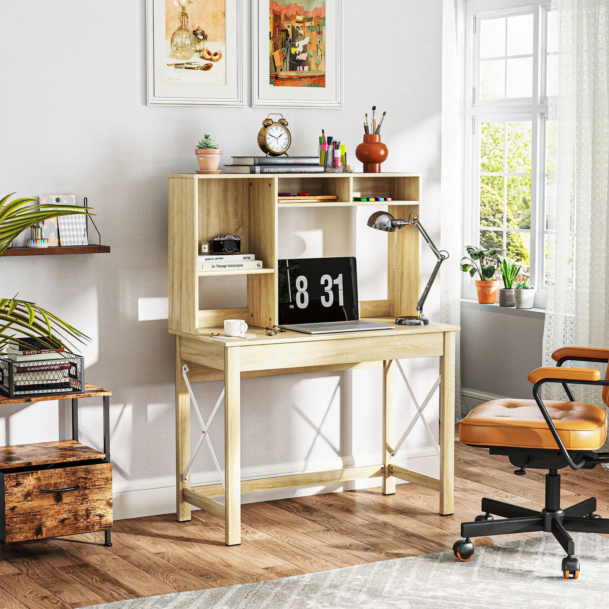 Computer Desk with Hutch, Home Office Study Table, Oak Computer Desks at Gallery Canada