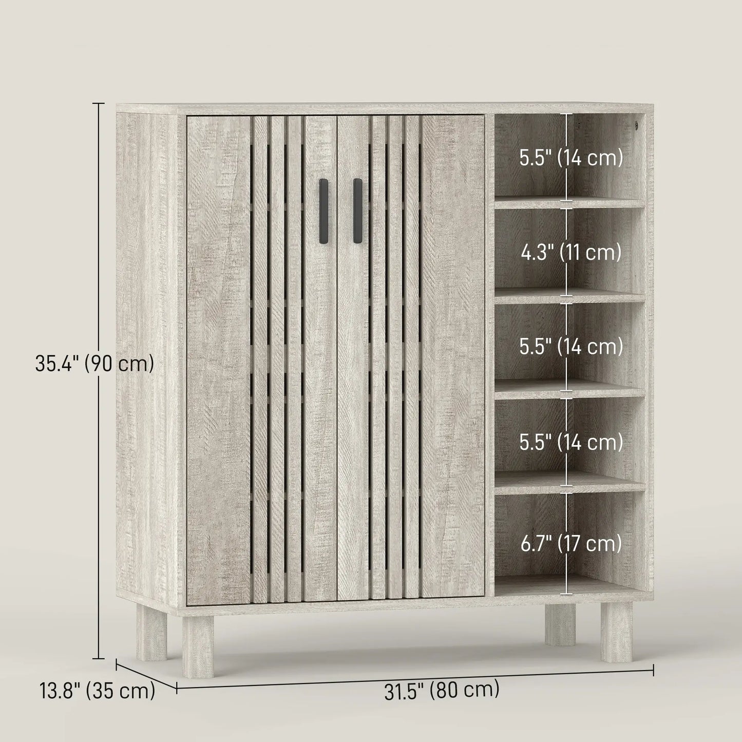 Shoe Storage with Double Doors, Open Shelves, 17 Pair, Light Grey Shoe Storage Cabinets & Racks at Gallery Canada