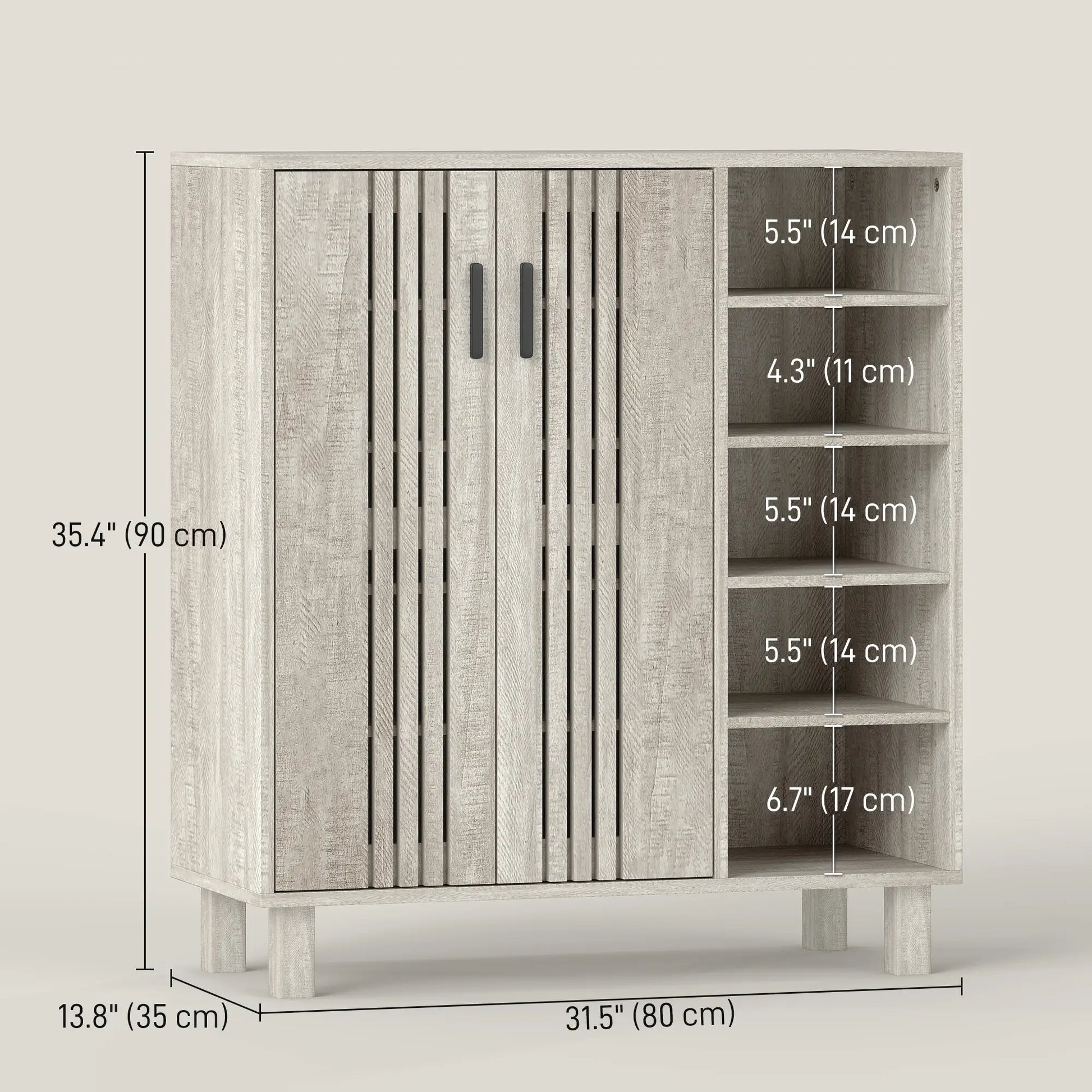 Shoe Storage with Double Doors, Open Shelves, 17 Pair, Light Grey Shoe Storage Cabinets & Racks at Gallery Canada