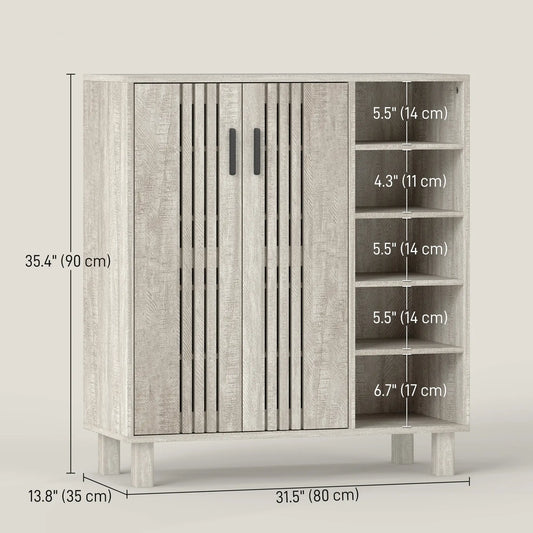 Shoe Storage with Double Doors, Open Shelves, 17 Pair, Light Grey Shoe Storage Cabinets & Racks at Gallery Canada