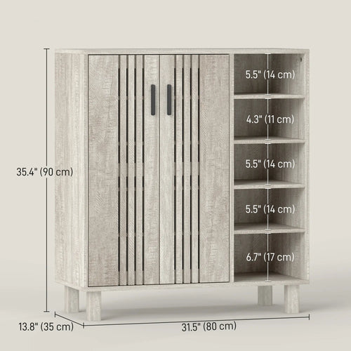 Shoe Storage with Double Doors, Open Shelves, 17 Pair, Light Grey