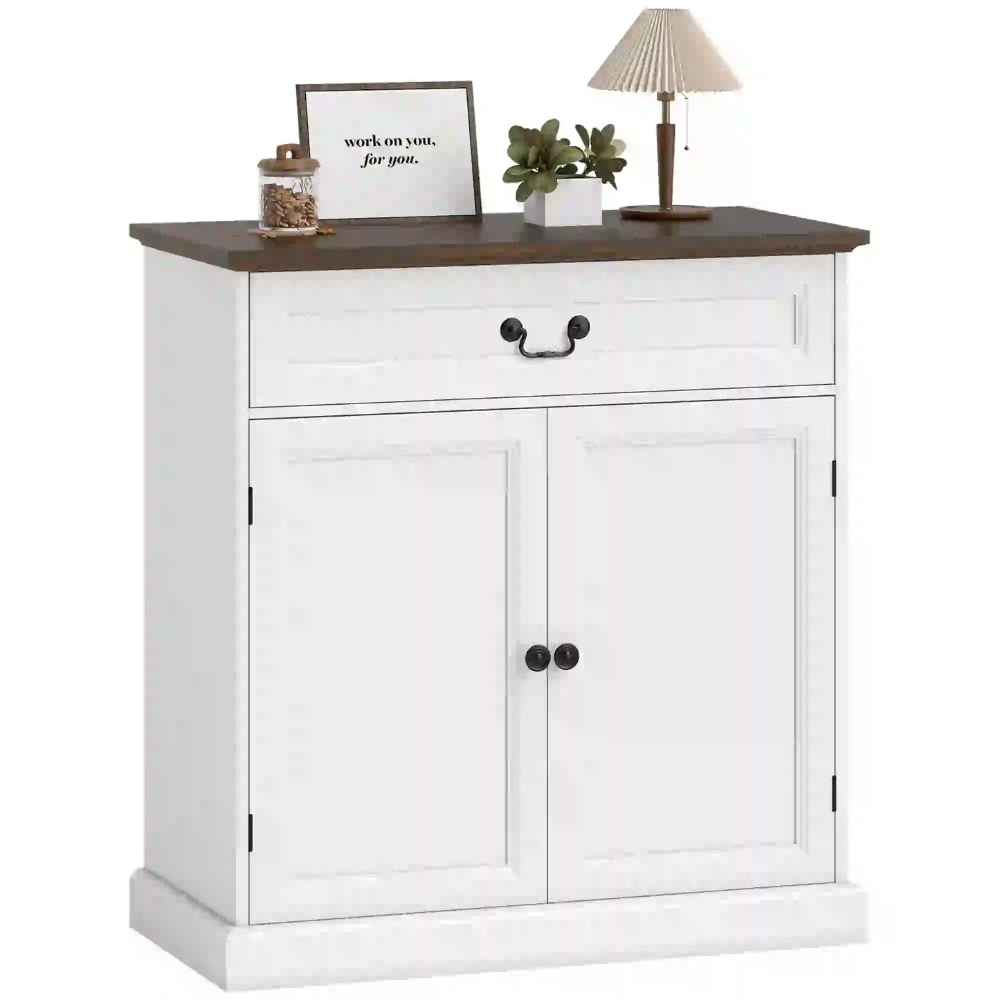 32" Buffet Cabinet, White Wood Grain, Farmhouse Sideboard, White Bar Cabinets at Gallery Canada