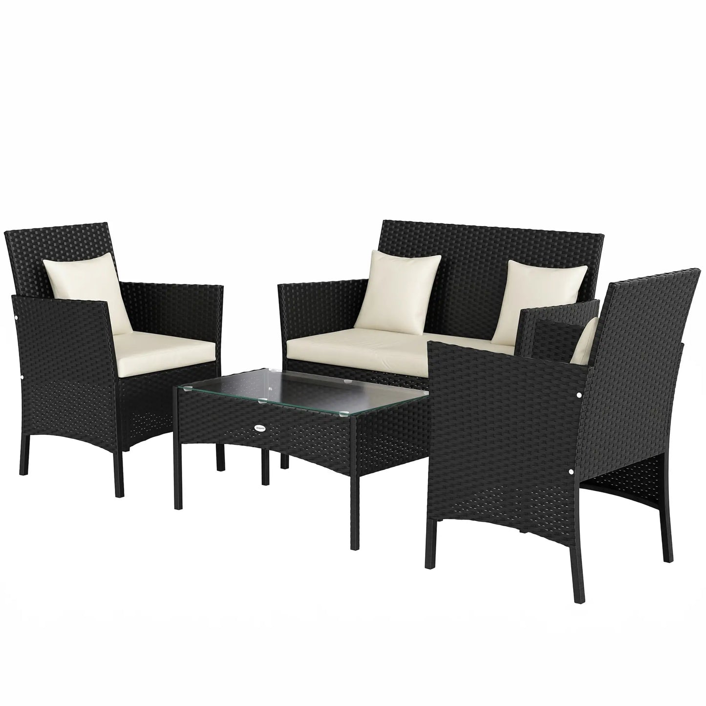 4-Piece Rattan Patio Set, Coffee Table, 22.8" W x 21.7" D x 33.5" H, Black Cream Patio Furniture Sets Black Rattan, Cream Cushions at Gallery Canada