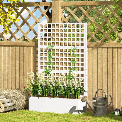 Galvanized Raised Garden Bed Planter Box With Trellis, 43" x 16" x 70", White