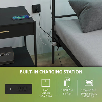 Queen Bed Frame With LED Lights, Charging Station, Under Bed Storage, Black Bed Frames at Gallery Canada