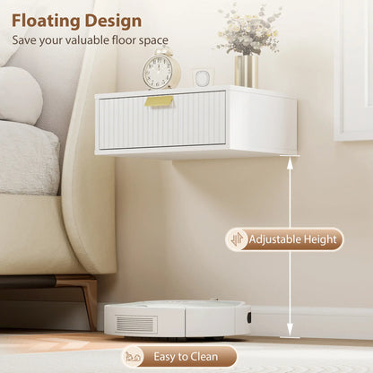 Floating Nightstands Set Of 2, Wall Mounted Bedside Tables, White