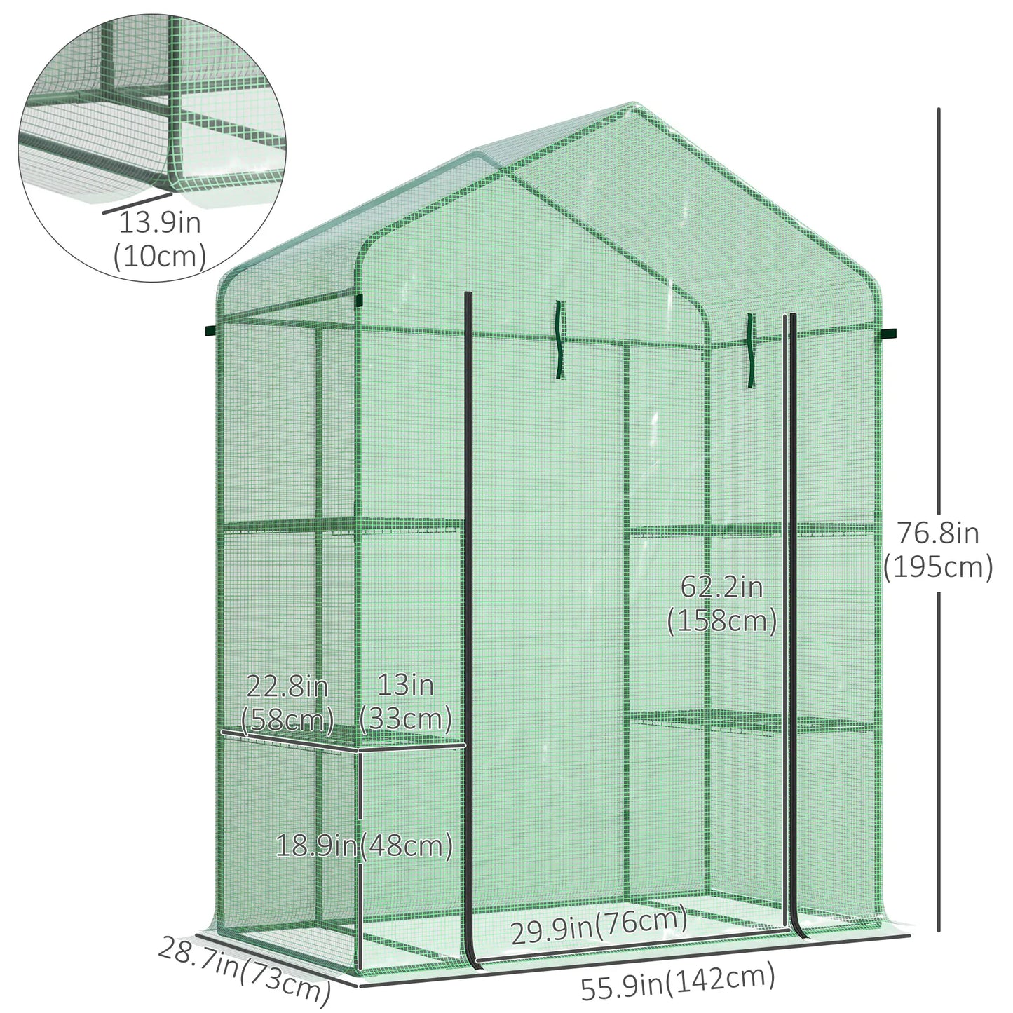 3-Tier Mini Greenhouse, 4 Shelves, Roll-Up Door, 56" x 29" x 77", Green Walk In Greenhouses at Gallery Canada
