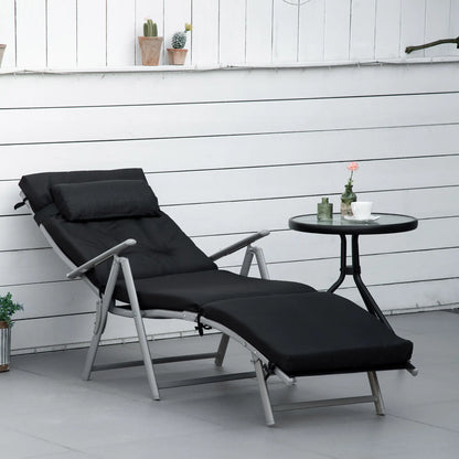 Outdoor Folding Chaise Lounge, Adjustable Backrest, Black Lounger Chairs at Gallery Canada