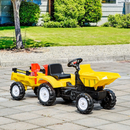 Kids Ride On Toy Dump Truck, Pedal Construction Car with Trailer, Yellow Toy Excavators at Gallery Canada