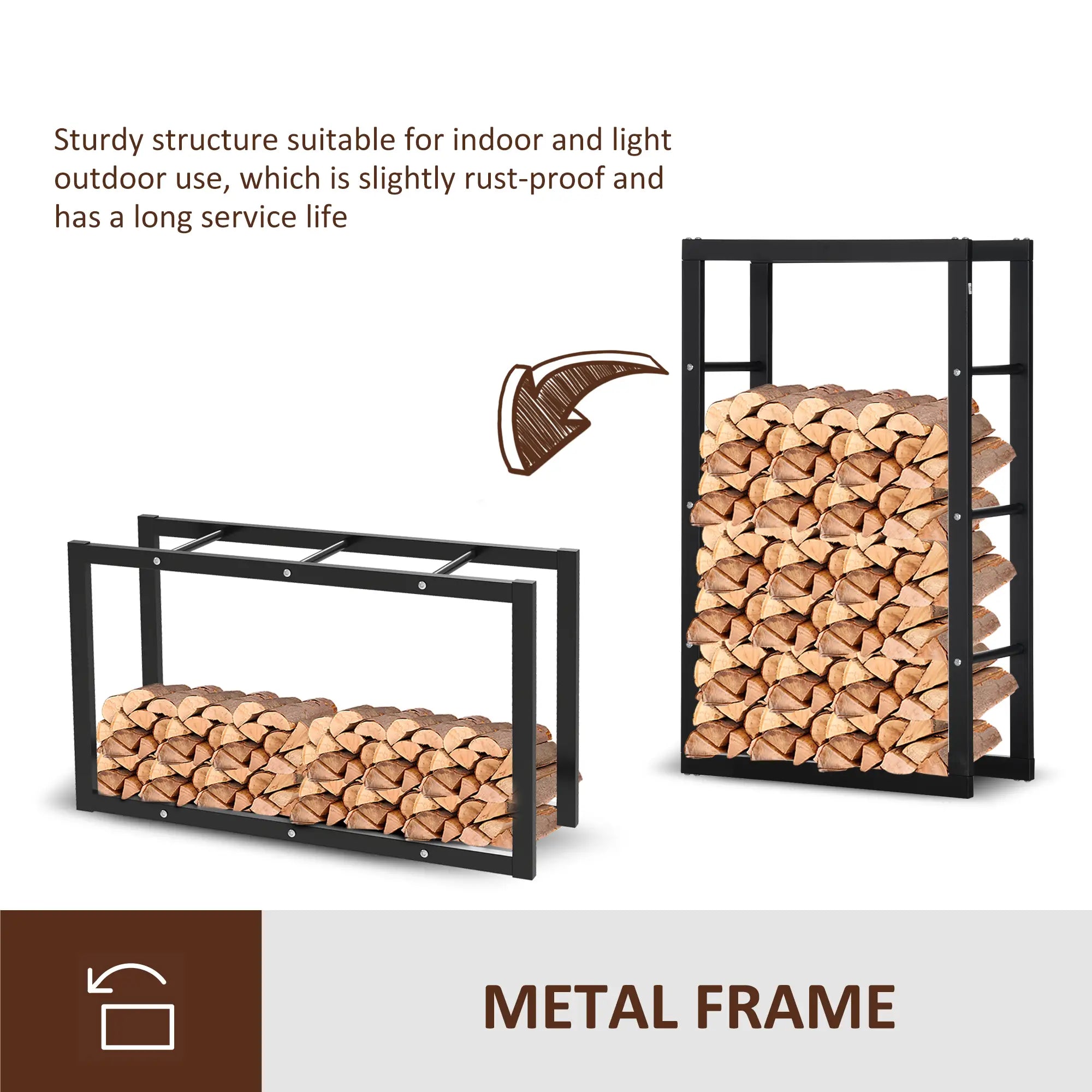 Outdoor Firewood Rack, Log Holder with Handles, 220 lbs. Capacity, 23.6