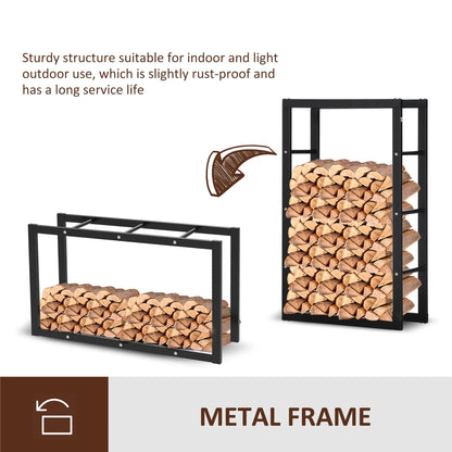 Outdoor Firewood Rack, Log Holder with Handles, 220 lbs. Capacity, 23.6" x 9.8" x 39.4", Black Firewood Racks at Gallery Canada