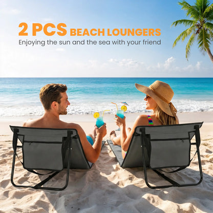 Foldable Lounge Chairs, Adjustable Backrest, Set of 2, Grey Beach Accessories at Gallery Canada