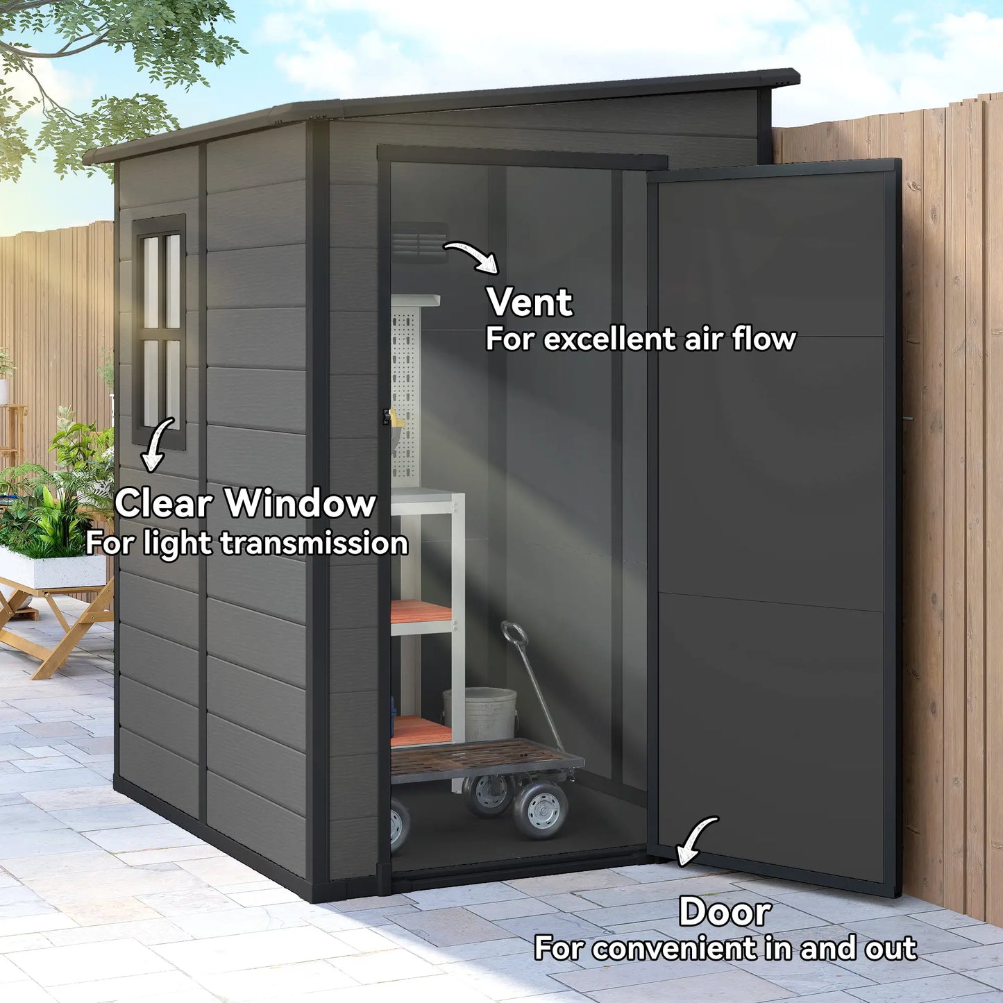 4'x5' Dark Grey Garden Storage Shed, Lockable Tool House, Dark Grey Sheds at Gallery Canada