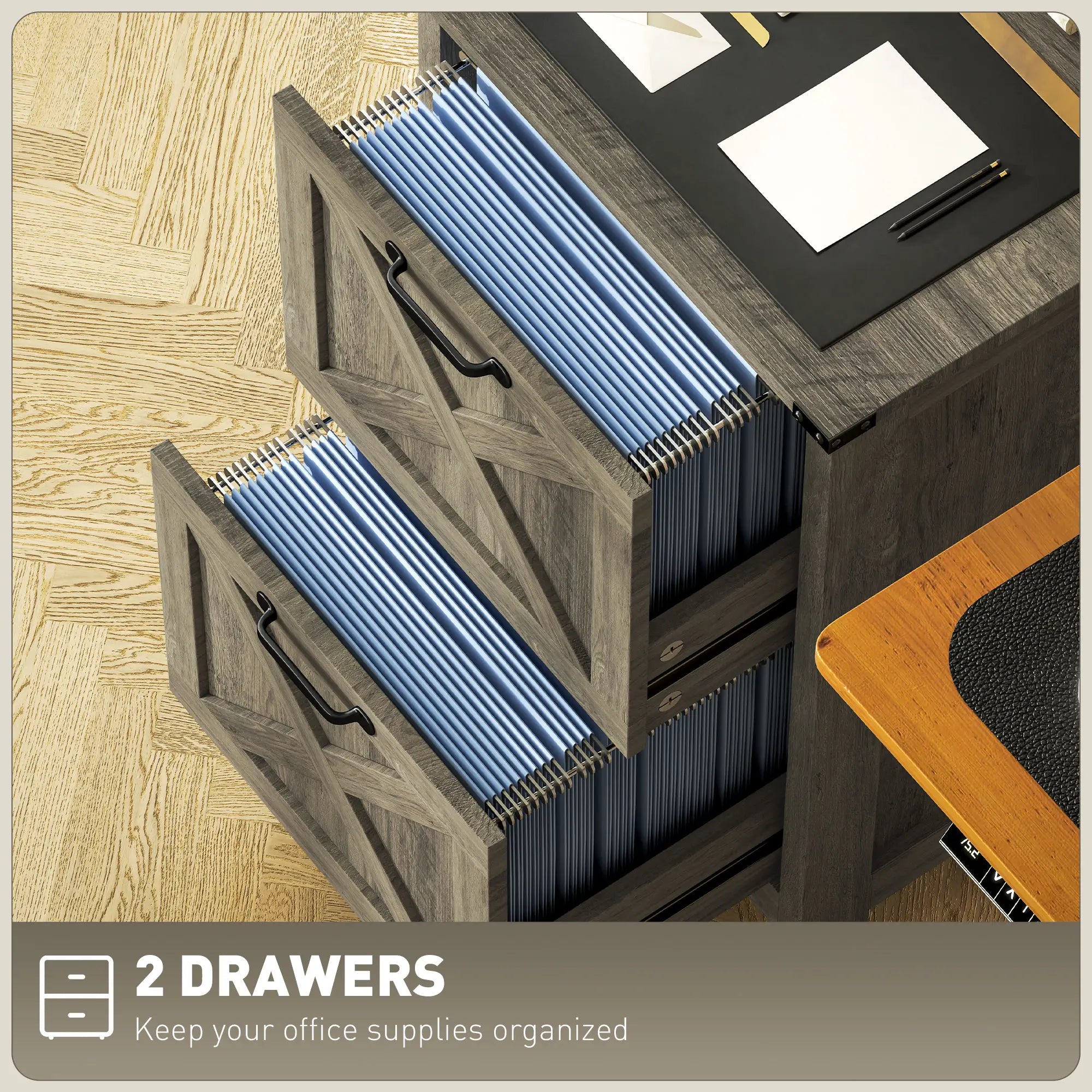 Vertical 2-Drawer Filing Cabinet, Rustic Farmhouse, Letter Size, Grey Wash Office Cabinets & Cupboards at Gallery Canada