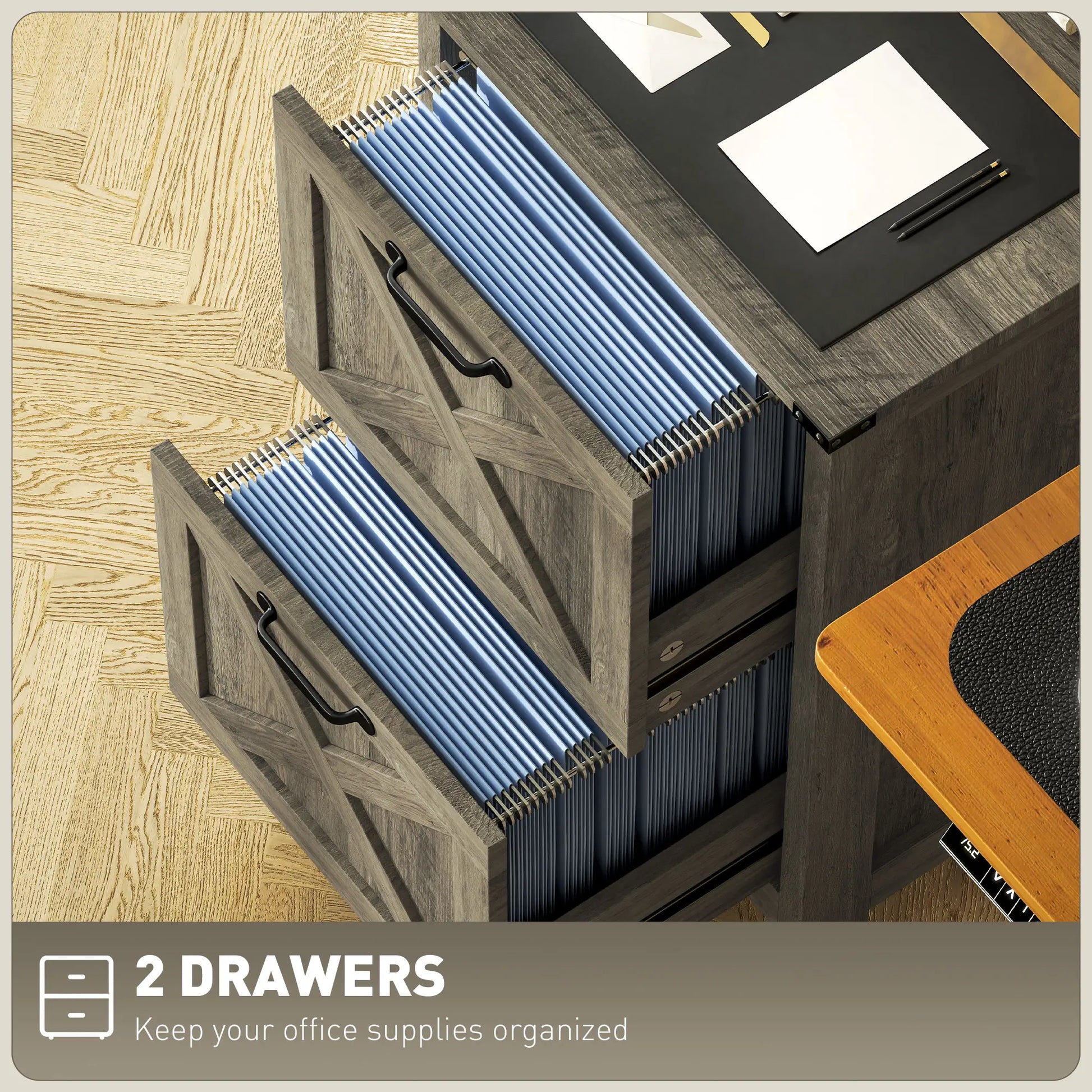 Vertical 2-Drawer Filing Cabinet, Rustic Farmhouse, Letter Size, Grey Wash Office Cabinets & Cupboards at Gallery Canada