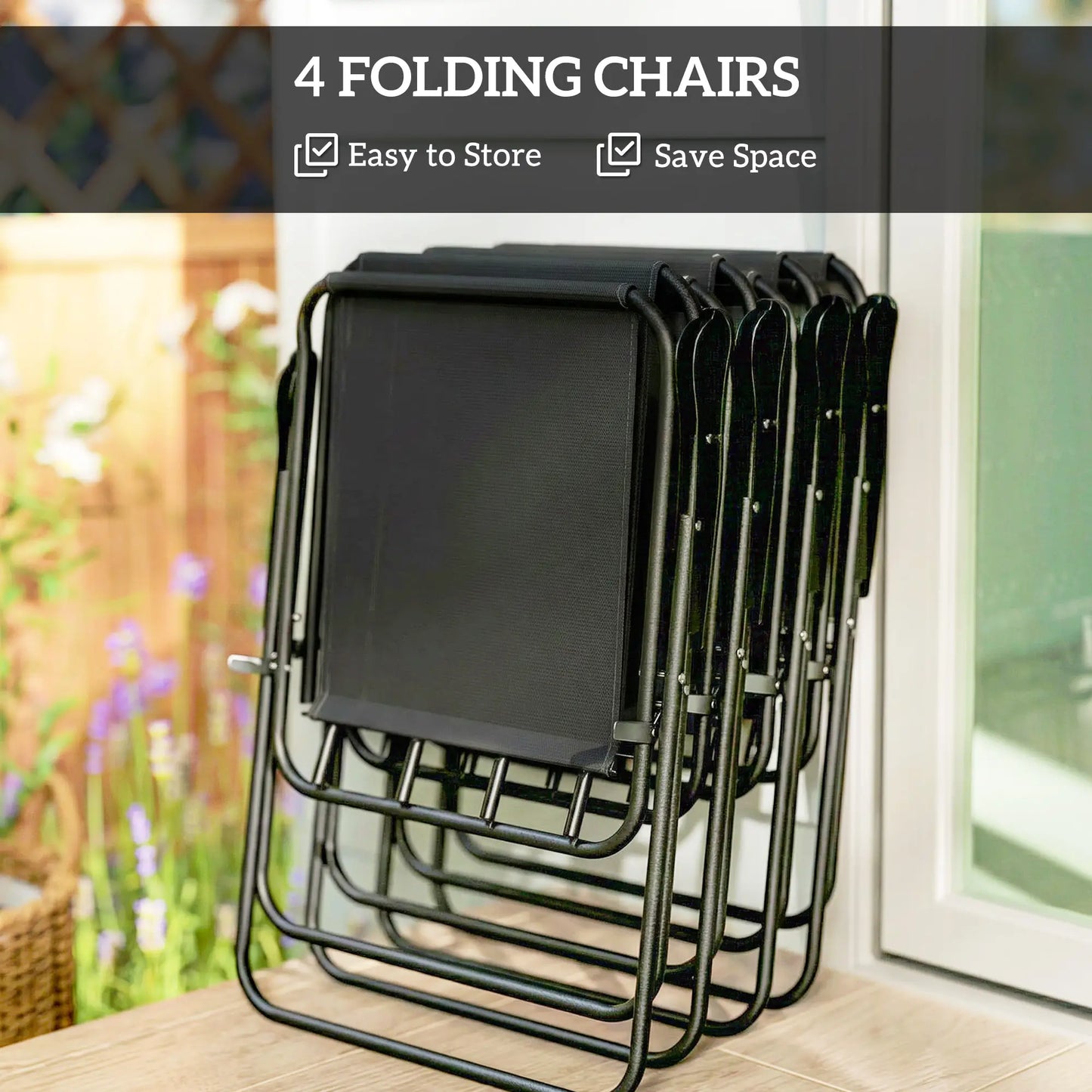 6 Piece Patio Dining Set, Glass Table, Folding Chairs, Black Outdoor Dining Sets at Gallery Canada