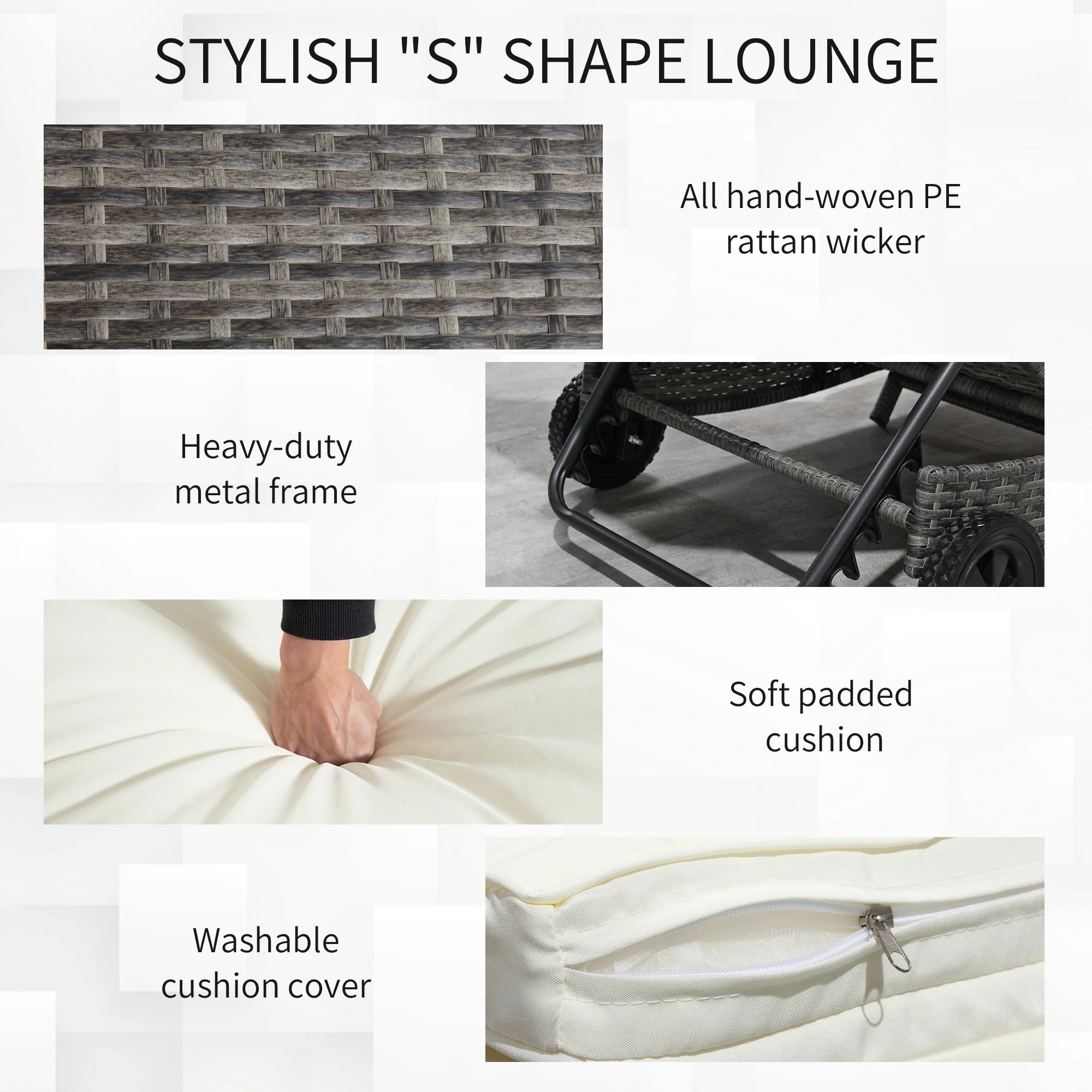 Adjustable Wicker Chaise Lounge with Cushion, Wheels, Cream White Chaise Loungers at Gallery Canada