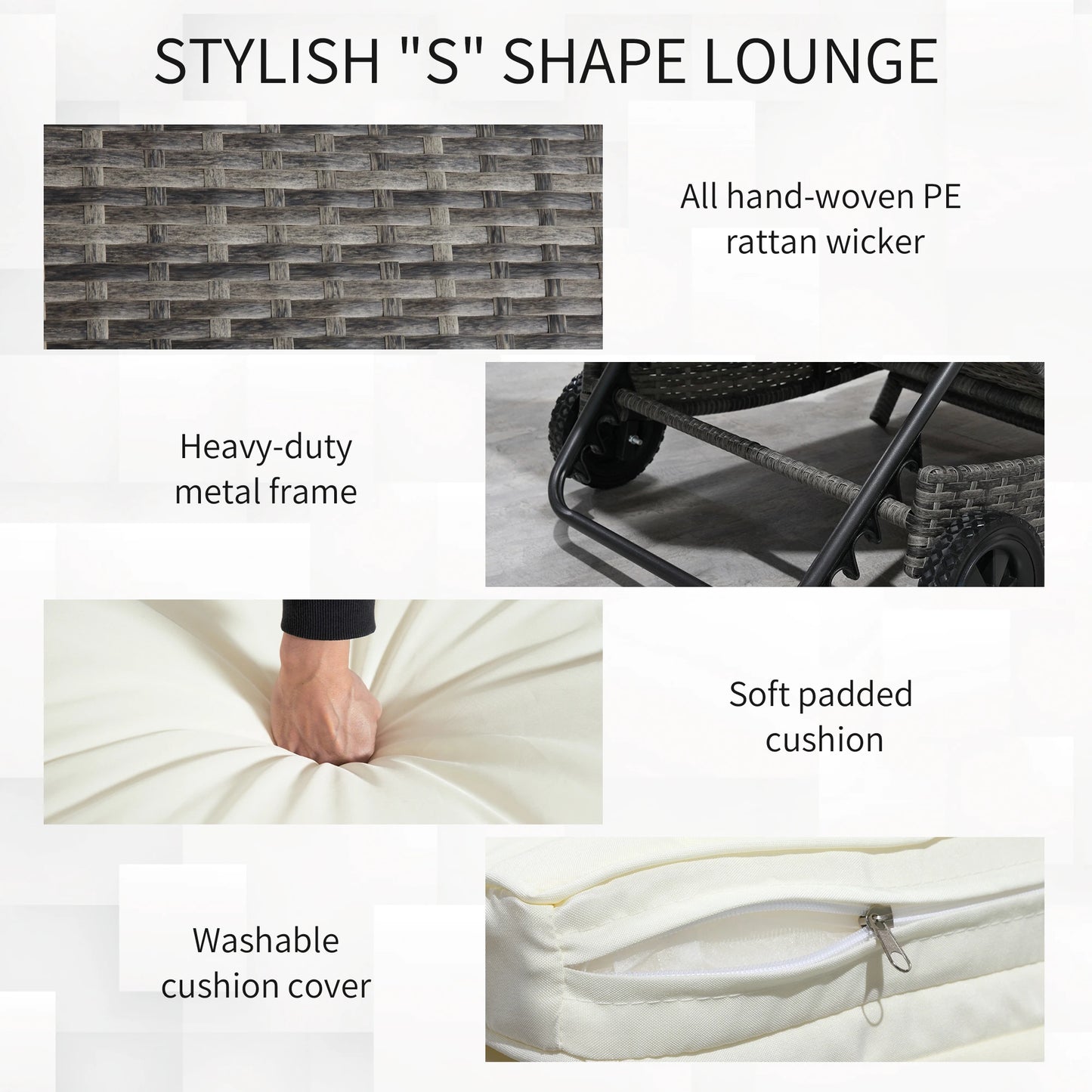Adjustable Wicker Chaise Lounge with Cushion, Wheels, Cream White Chaise Loungers at Gallery Canada