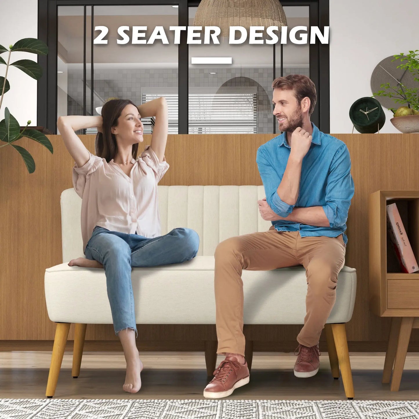Modern 2 Seat Sofa, Upholstered Two Seater Couch, Cream White 2-Seater Sofas at Gallery Canada