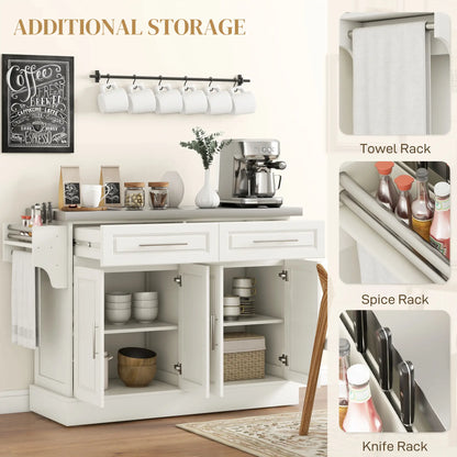 Rolling Kitchen Island with Storage, Stainless Steel Top, Drawers, Cream Kitchen Islands & Kitchen Carts at Gallery Canada