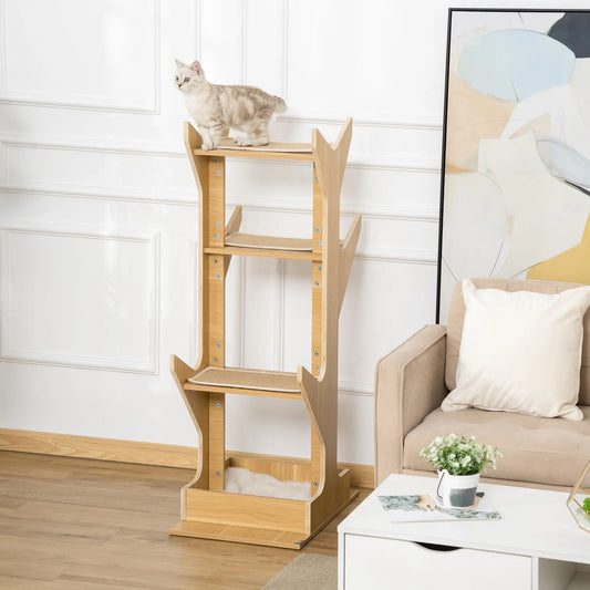4-Level Cat Tree with Resting House, Activity Center, Oak Cat Towers Oak at Gallery Canada