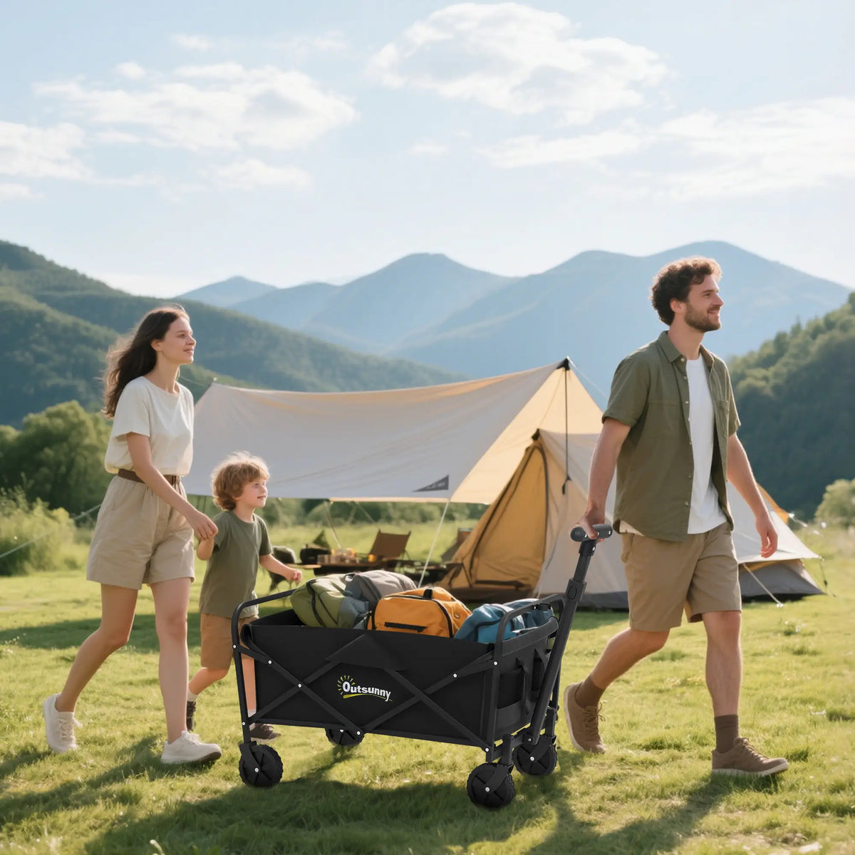 Collapsible Folding Garden Cart, Heavy Duty, Universal Wheels, Adjustable Handle, Black Folding Garden Carts at Gallery Canada