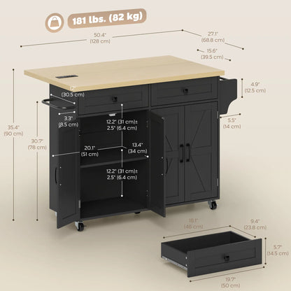 Kitchen Island With Storage, Rolling Cart, Charging Station, Drop Leaf Kitchen Islands & Kitchen Carts at Gallery Canada