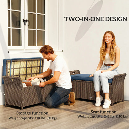 29 Gallon Wicker Deck Box, Outdoor Storage Bench, Navy Blue Patio Storage Boxes at Gallery Canada