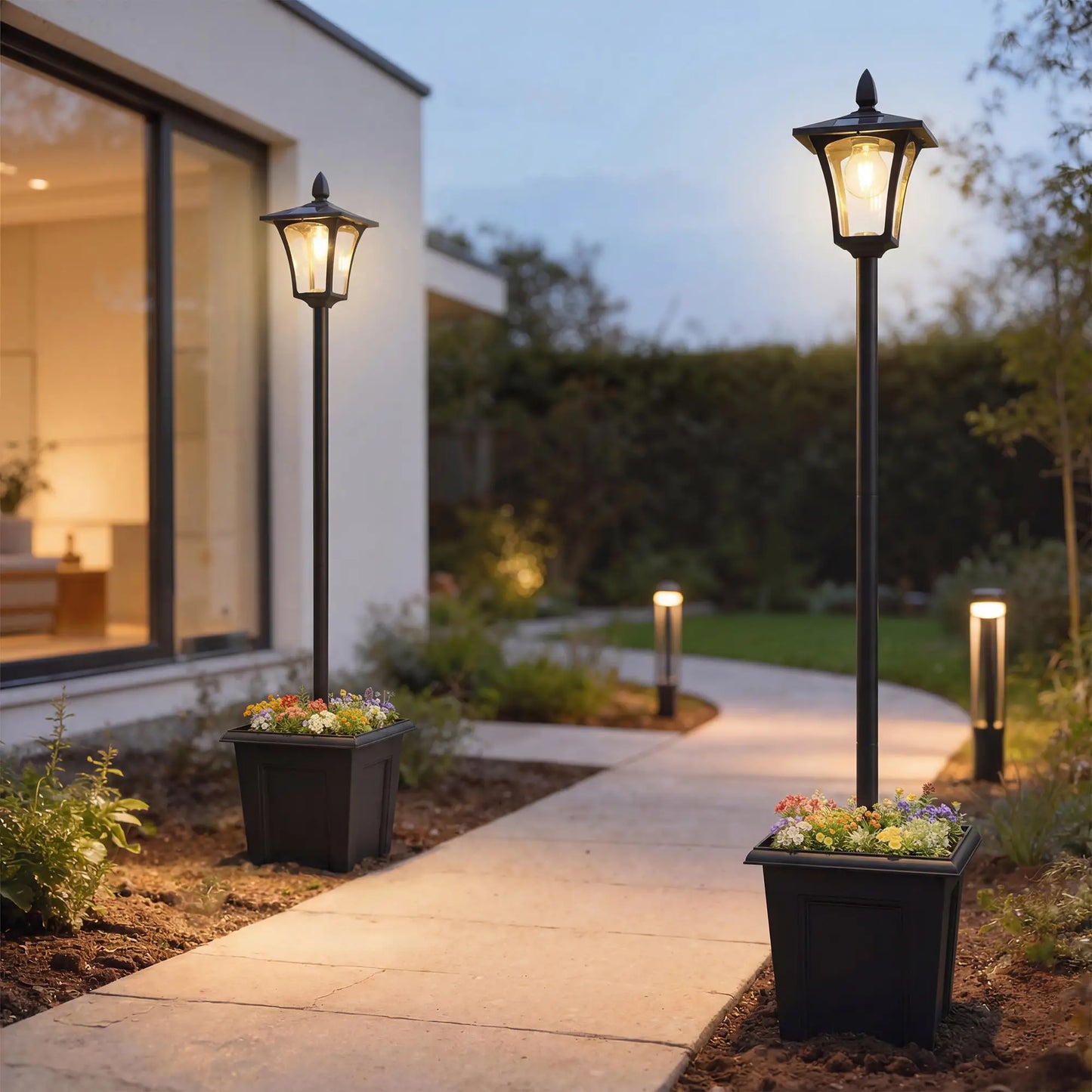 63" Solar Lamp Post Lights 2 Pack, Waterproof LED, Black Solar Post Lamps at Gallery Canada