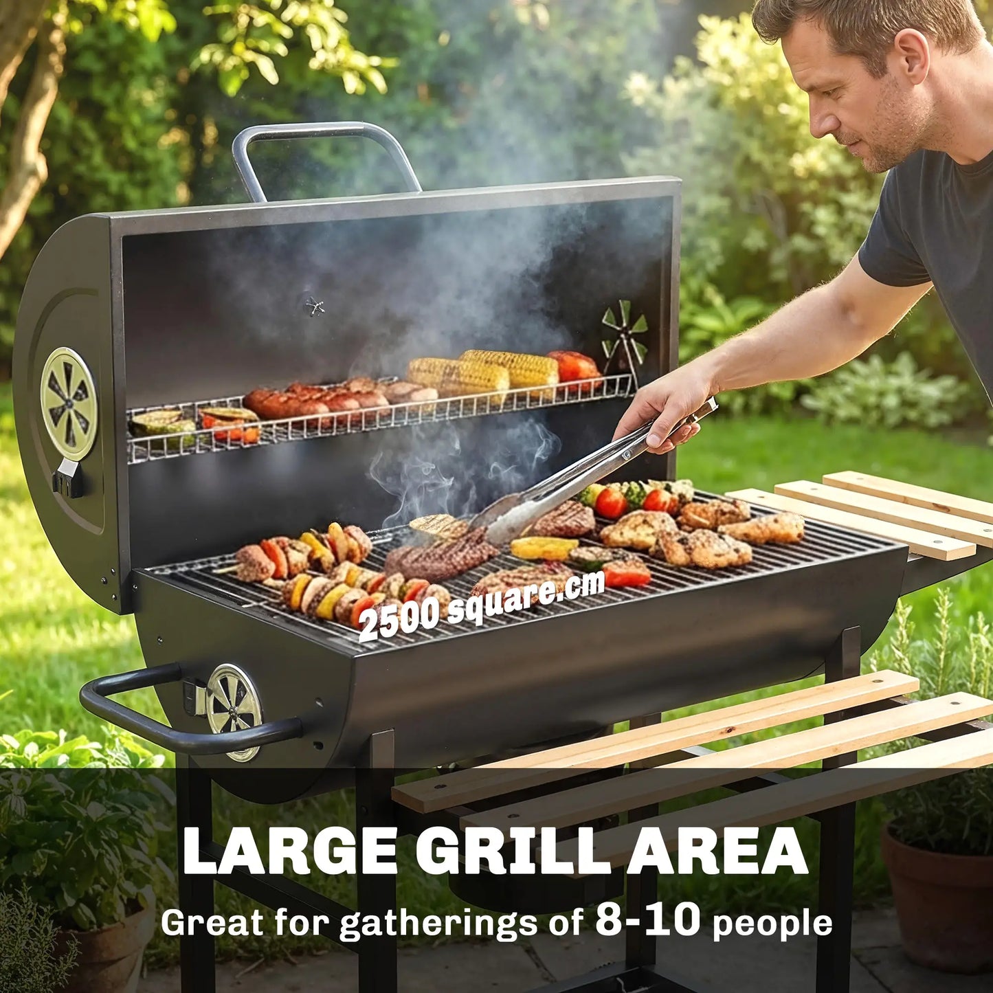 Charcoal BBQ Grill With Foldable Shelves, Warming Rack, Thermometer, Wheels Charcoal BBQ Grils at Gallery Canada