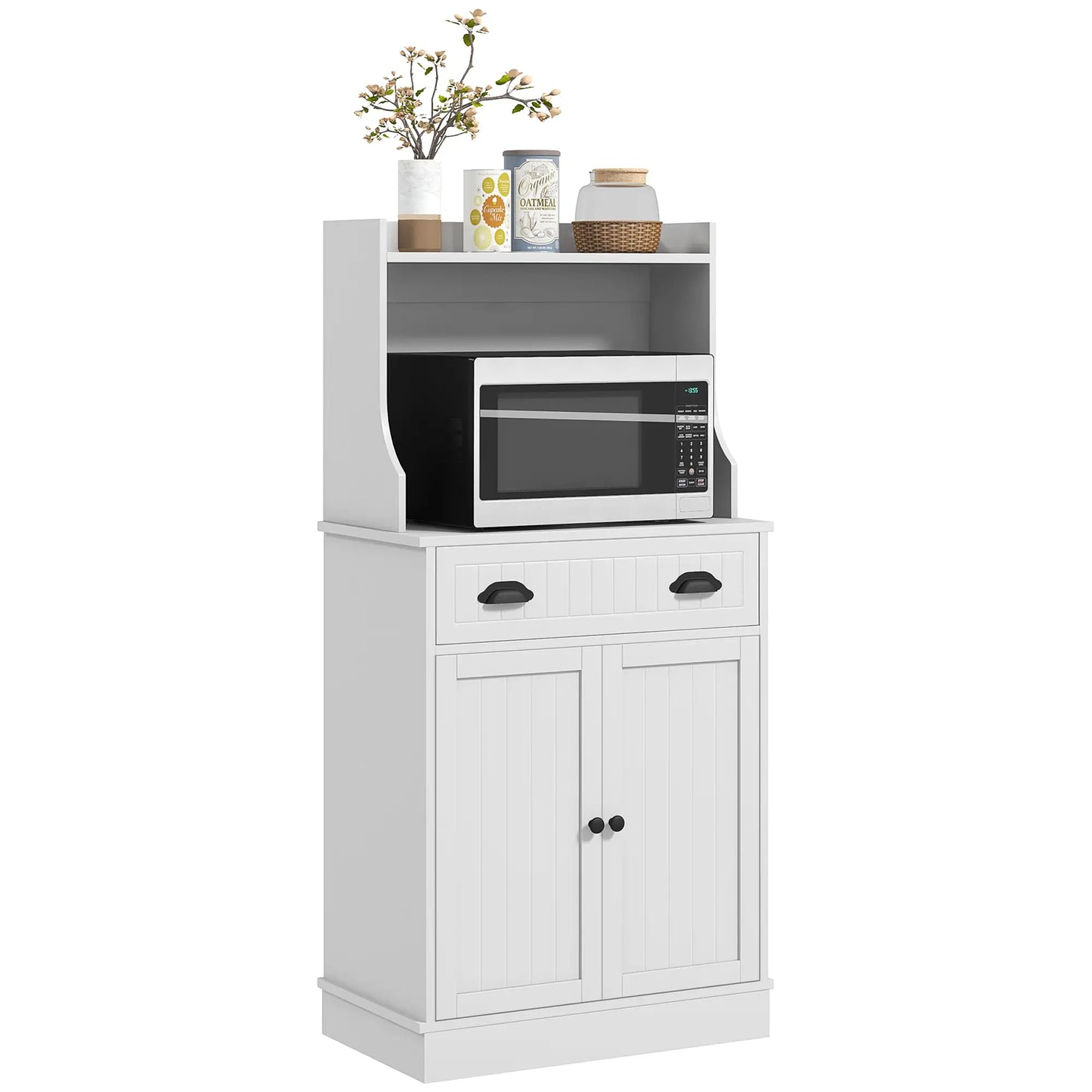 Microwave Cabinet, Kitchen Storage With Drawer, Adjustable Shelf, White Kitchen Pantry Cabinets at Gallery Canada
