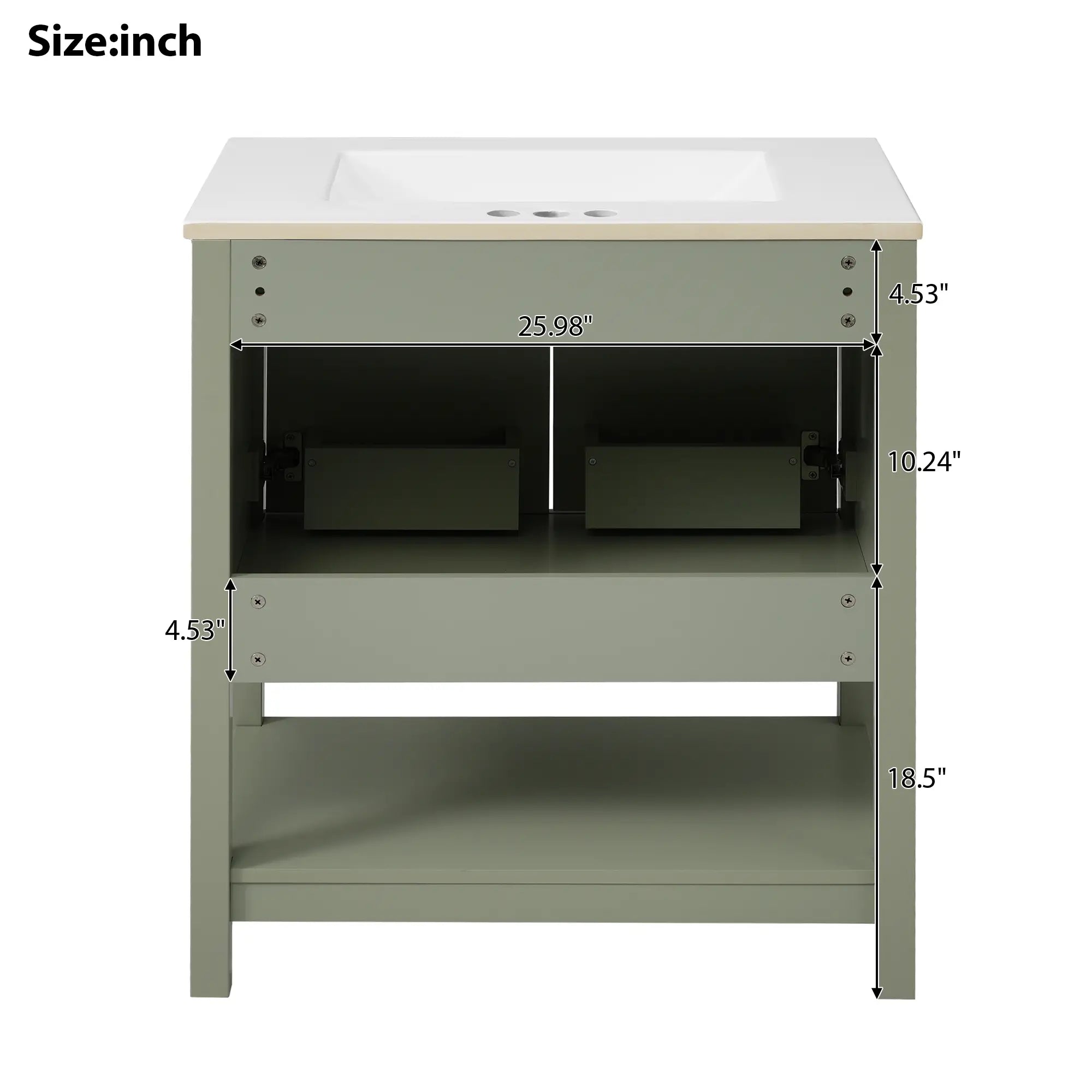 Bathroom Vanity with Ceramic Sink, Soft Close Doors, 30