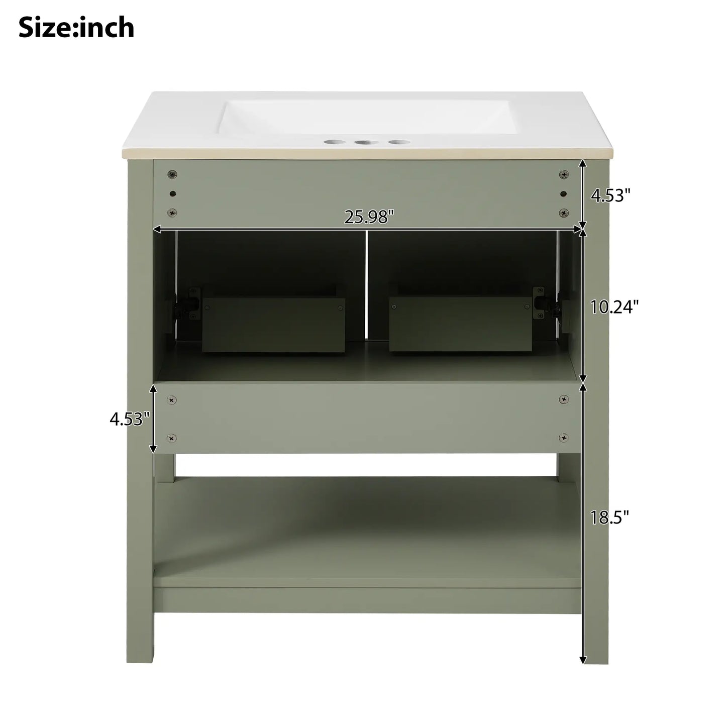 Bathroom Vanity with Ceramic Sink, Soft Close Doors, 30" L x 18.5" W x 34" H, Green+White Sink Cabinets at Gallery Canada