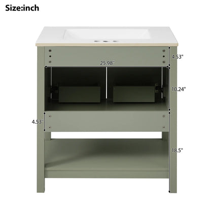 Bathroom Vanity with Ceramic Sink, Soft Close Doors, 30" L x 18.5" W x 34" H, Green+White Sink Cabinets at Gallery Canada