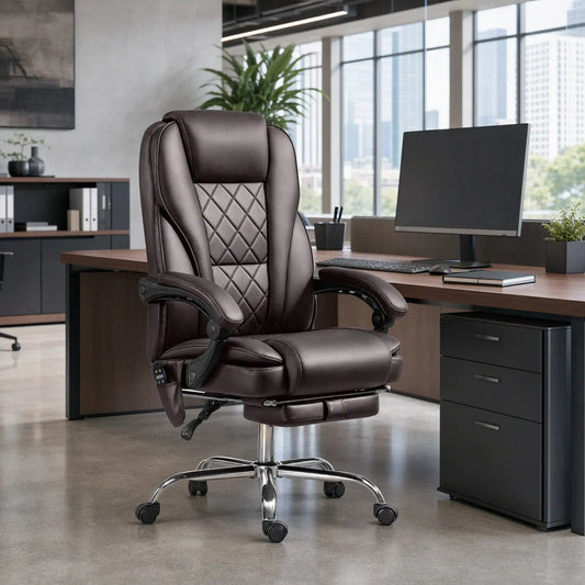 Massage Office Chair, Reclining Computer Chair, Adjustable Height, Footrest, Dark Brown Massage Chairs Dark Brown at Gallery Canada