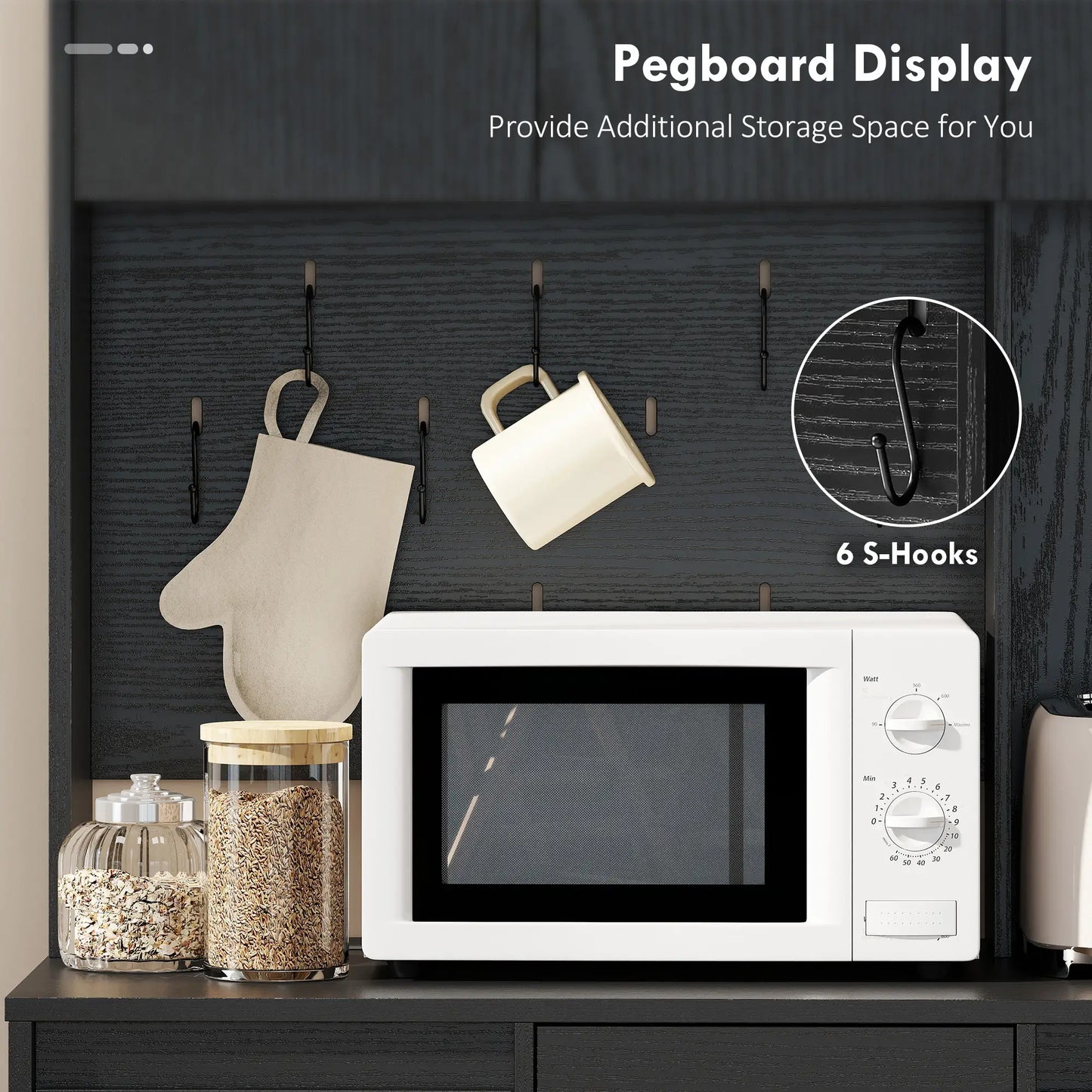 71 Inch Pantry Cabinet with Charging Station, Microwave Stand, Black Kitchen Pantry Cabinets at Gallery Canada