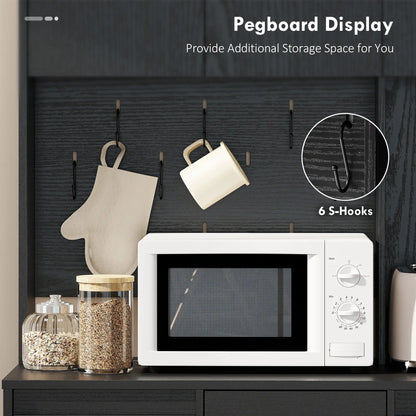 71 Inch Pantry Cabinet with Charging Station, Microwave Stand, Black Kitchen Pantry Cabinets at Gallery Canada