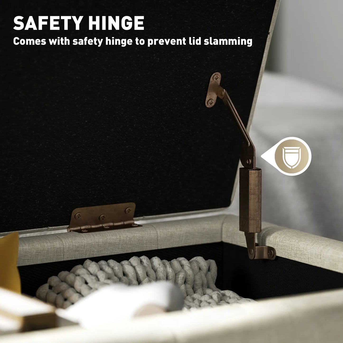 Linen Storage Ottoman, Button Tufted Bench for Bedroom, Beige Storage Ottomans & Benches at Gallery Canada