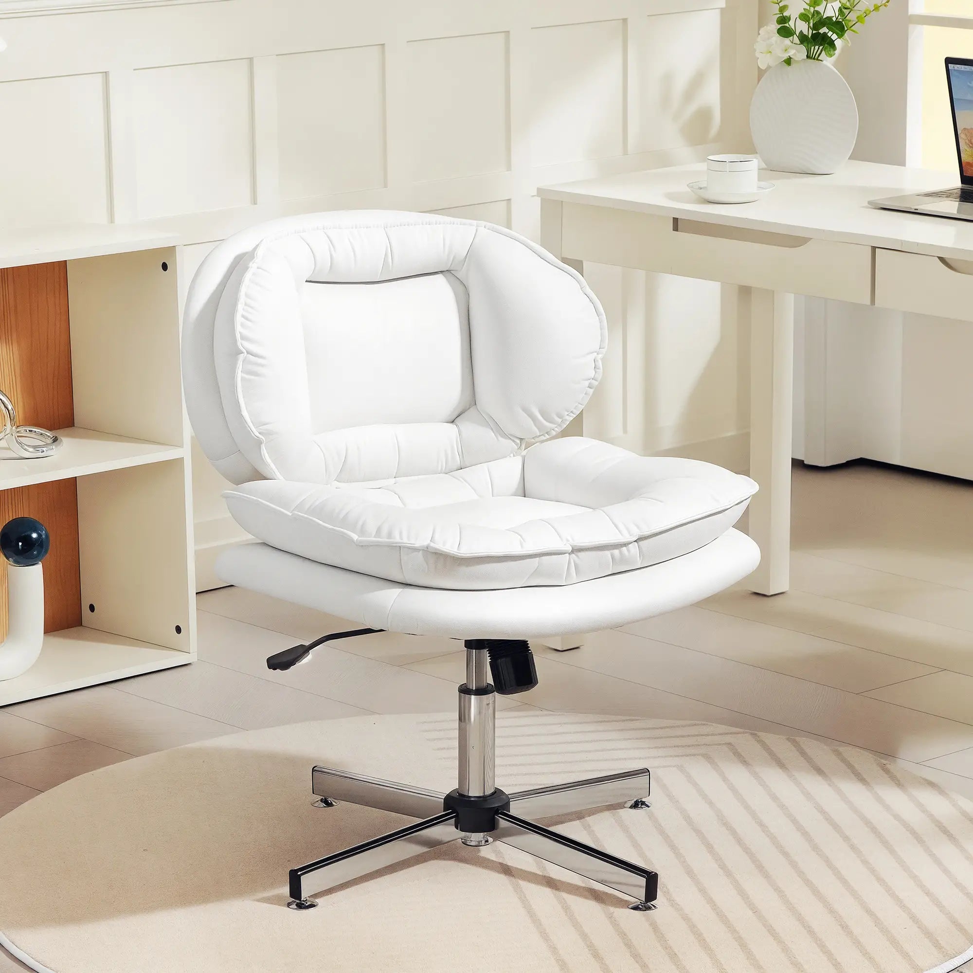 Criss Cross Chair, Armless Wide Office Chair, Tilting, No Wheels, White Task Chairs at Gallery Canada